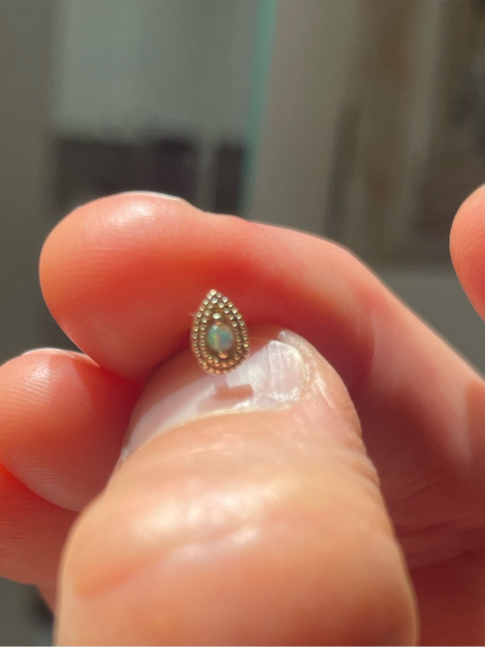 Gold Teardrop Stud Earring with Opal Center